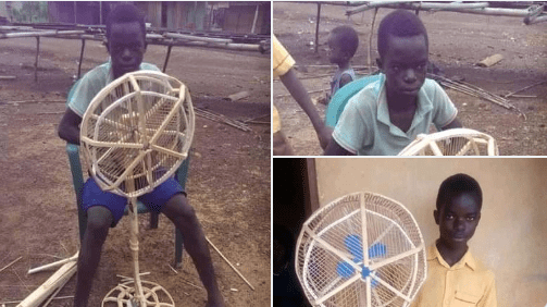 Mixed reactions as a police officer shares photo of a boy, 15, who made a wooden fan and asked Nigerians to "make him known to the world"